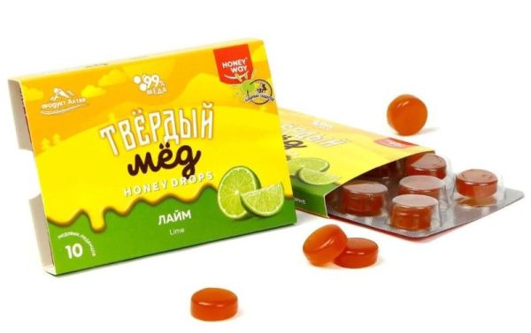 Изображение товара Твердый мед HoneyDrops Лайм 30г Твердый мед HoneyDrops Лайм 30г фотография