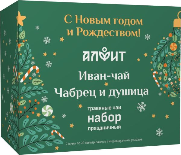 Изображение товара Набор подарочный С новым годом и Рождеством Травяные чаи Чабрец и Душица + Иван-чай Алфит Набор подарочный С новым годом и Рождеством Травяные чаи Чабрец и Душица + Иван-чай Алфит фотография